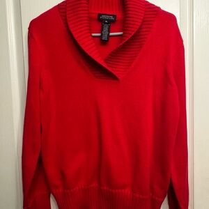 Jones New York Vibrant Red Coral Shawl Collar Sweater